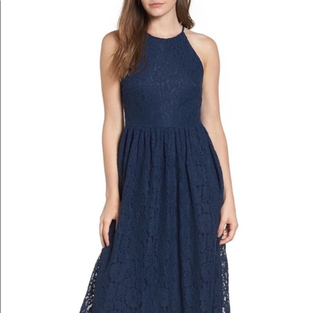 Soprano Navy Blue Mid-Length Lace Dress